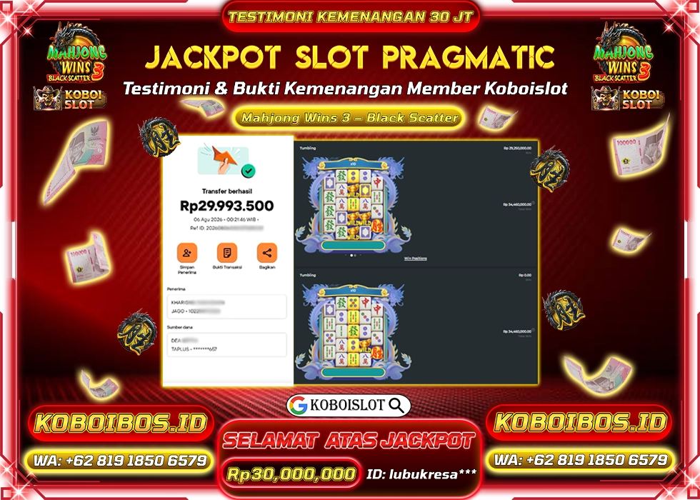 BUKTI KEMENANGAN ID lubukresa*** SLOT GACOR MAHJONG WINS 3 - BLACK SCATTER Rp30.000.000,- LUNAS